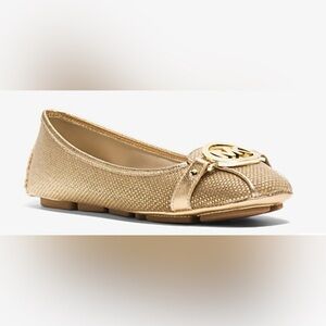 MICHAEL MICHAEL KORS Fulton Metallic Canvas & Leather Moccasin / Ballet flat.  7